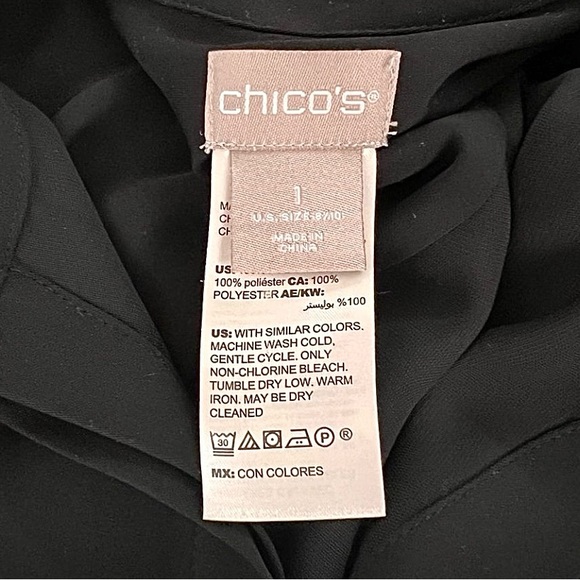 ➖Chico's Black Button Down Long Sleeve Hidden Button Packet Side Slit Tunic. M - Picture 9 of 10